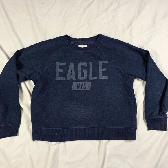 American Eagle Womens Large Blue Sweatshirt Eagle NYC Graphic Crewneck Casual - Picture 1 of 9
